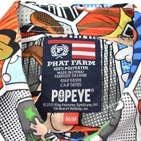 Phat Farm Men's Popeye Button Down Short‎ Sleeve Shirt Size Medium Gently Used - Picture 4 of 4